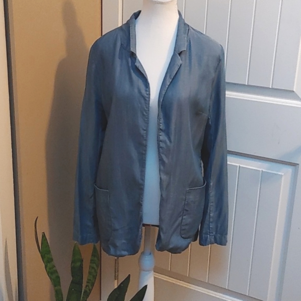 Aritzia TALULA blue open front cardigan long sleeves blouse size 10
